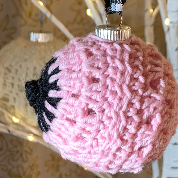 Crocheted Breast Cancer Awareness Boob Ornament - Picture 2 of 5